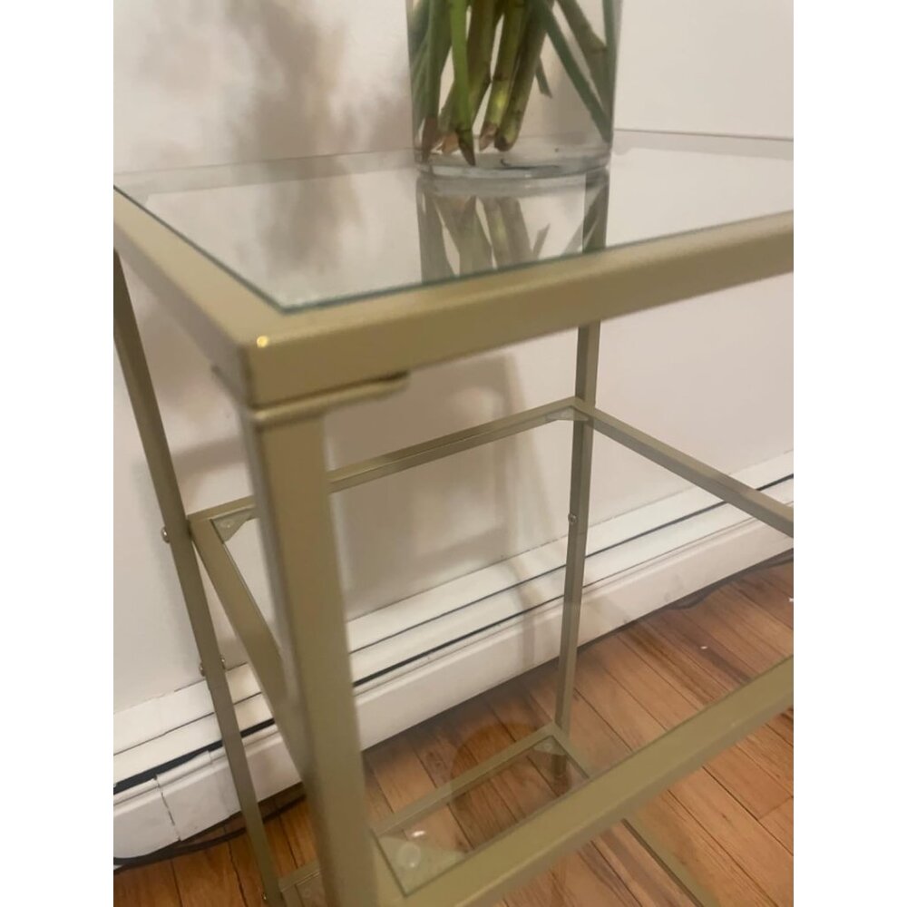 New 3-Tier Side Tables Set of 2 Tempered Glass Tables with Storage for Room - Picture 8 of 12